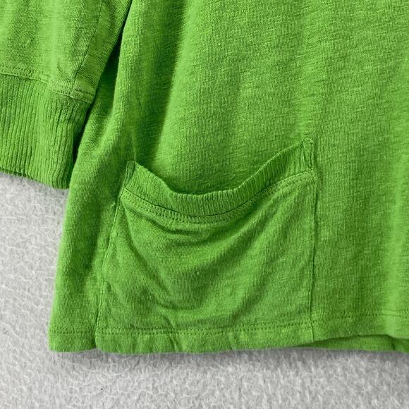 EILEEN FISHER Top S Organic Linen Slub Jersey Pocket Rib Trim 3/4 Sleeve Green - Picture 7 of 11